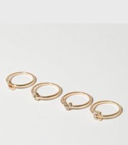 New Look 4 Pack Gold Diamante Love Stacking Rings